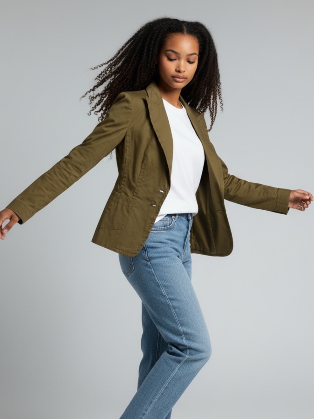 Banana Republic Olive Green Cotton Utility Blazer Jacket Size 2